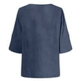 thumbnail image 5 of MIXUE Boho Tops For Women Summer Linen Solid Color V Neck Short Sleeve Fashion Loose Casual Tee Shirts Sportswear,Blue,S, 5 of 5