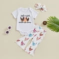 thumbnail image 2 of Bagilaanoe 3pcs Newborn Baby Girl Pants Set Cartoon Short Sleeve Romper Tops + Flare Trousers + Headband 3M 6M 12M 18M Infant Casual Clothes, 2 of 7