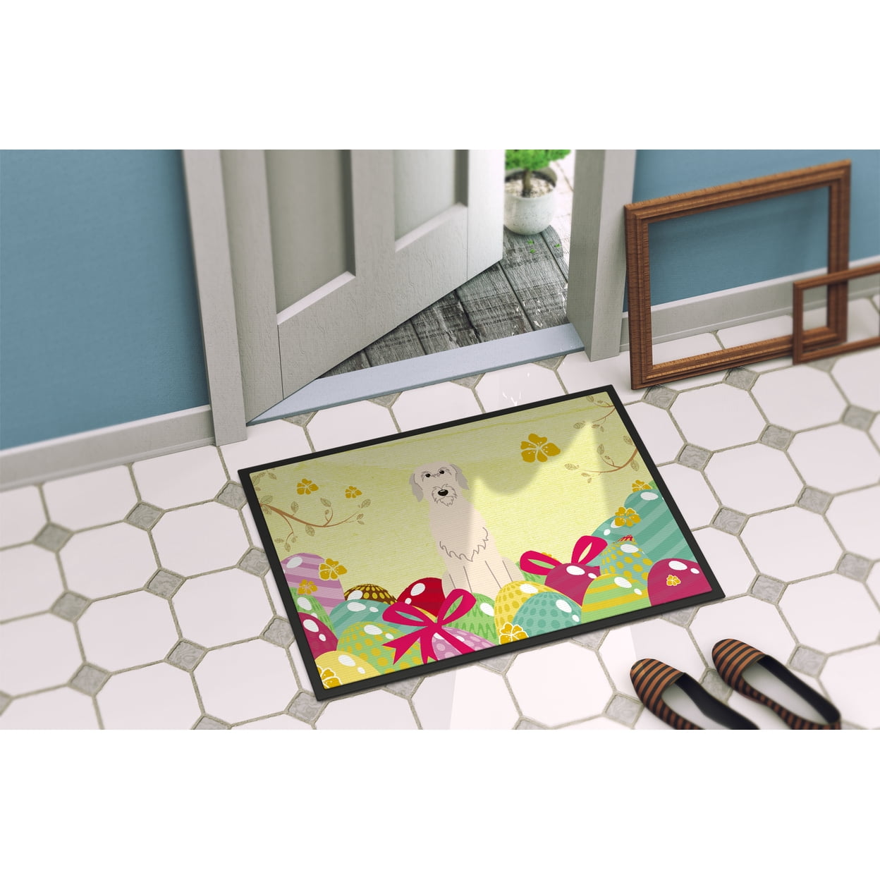 Carolines Treasures BB6065JMAT 24 x 36 in. Easter Eggs Irish Wolfhound Indoor or Outdoor Mat