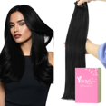 thumbnail image 1 of YoungSee Extensiones con clip para mujer, color negro, invisibles, extensiones de cabello humano, color negro, suaves y sedosos, cabello humano adecuado para cabello fino, 4.23 oz, 22.0 in, 7 unidades, 1 of 1