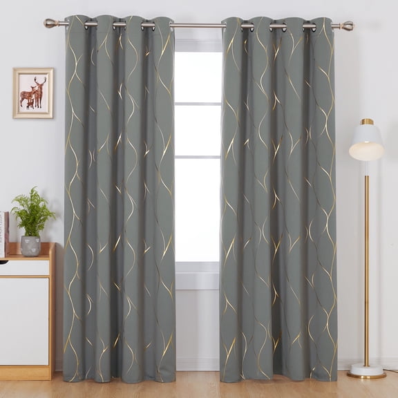 Deconovo Gray Wave Foil Print Blackout Curtains 52x84 Set of 2