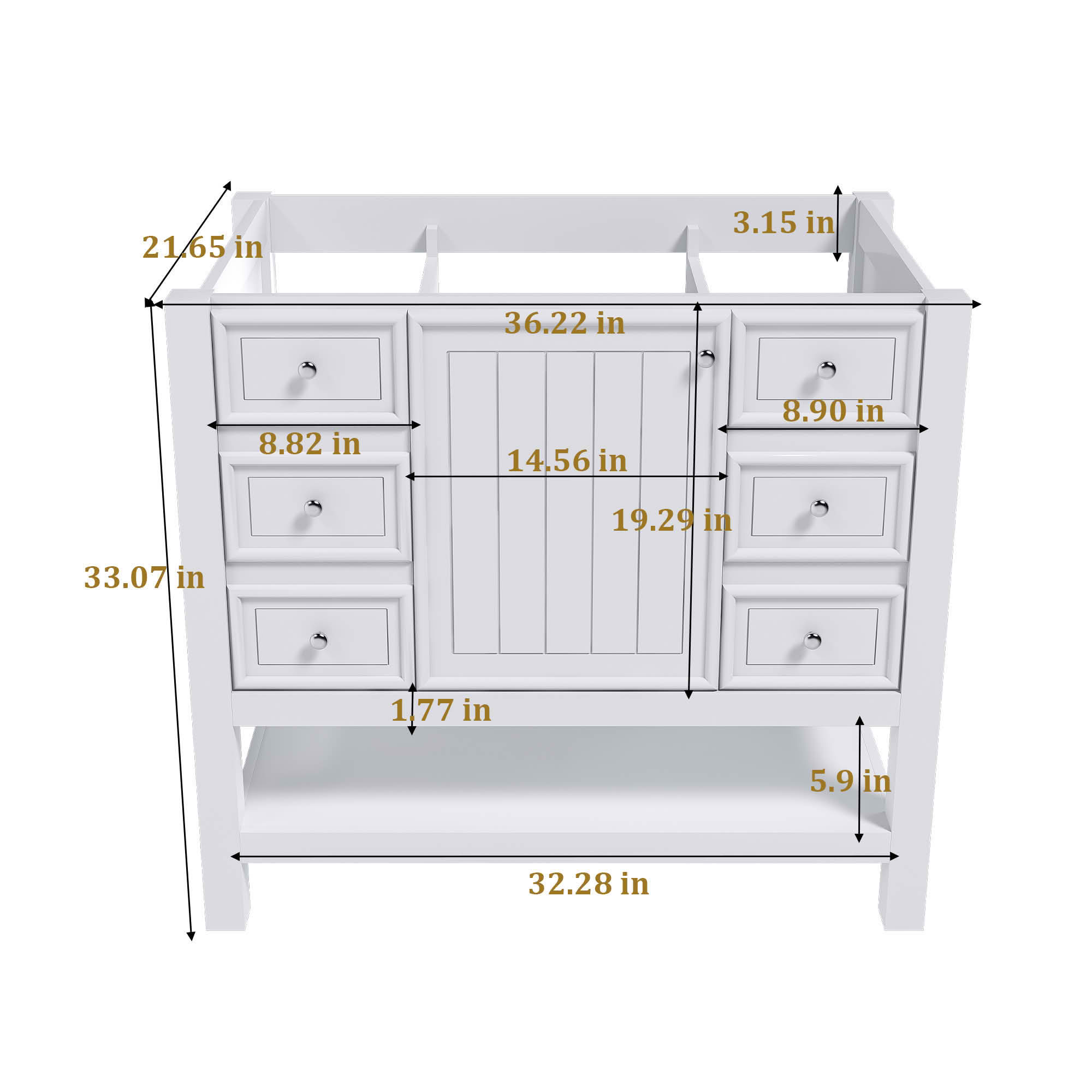 MAYEERTY 36" Bathroom Vanity without Sink 1 Cabinet 3 Drawers Solid Wood Frame MDF White