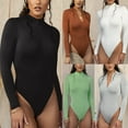thumbnail image 6 of Women's Yoga Workout Slim Fit Long Sleeve Jumpsuits V Neck Stretchy Onepiece Tights Green,L, 6 of 6