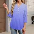 thumbnail image 2 of Womens Summer Tops 2026 3/4 Sleeve Shirts Button V Neck Gradient Pleated Tunic Tops Work Blouses Business Casual Outfits Royal Blue S, 2 of 5