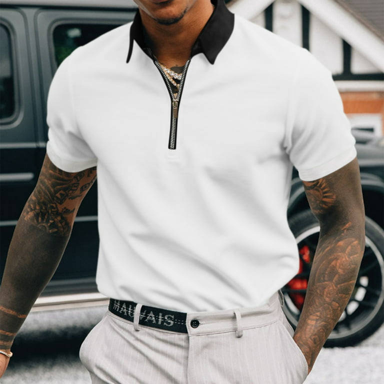 PGM Short Sleeve Men Golf T-shirts Breathable Tops Zipper Collar Male Golf  Shirt