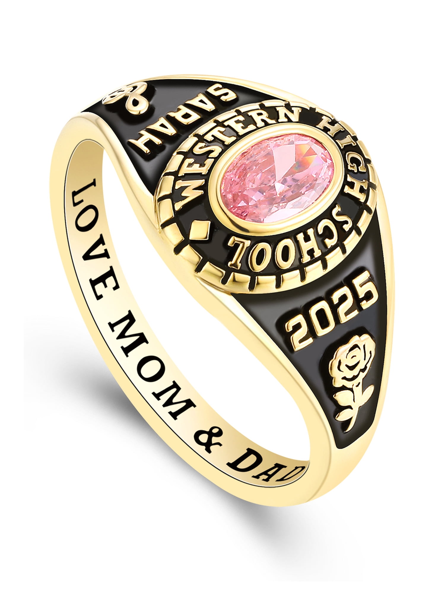 Mementos USA Customized Women's Class Rings 10kt Yellow Gold for High School and College-Classic