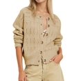 thumbnail image 2 of Womens Long Sleeve Button Up Knit Cardigan Crewneck Button Down Sweaters for Women Khaki L, 2 of 7