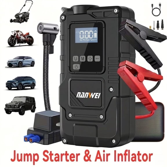 NANWEI Portable Jump Starter Air Inflator for 12V 8.0L Gas 1.72 Gallon Diesel Vehicles with LED Light USB Output