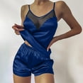 thumbnail image 2 of Samickarr Pajama Sets For Women 2 Piece Silk Satin Sleeveless V Neck Lace Patchwork Hollow-out See-Through Tops And Short Pants Solid Color Homewear Nightgowns, 2 of 6