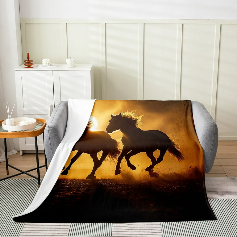 YST Kids 3D Wild Horse Blanket Throw 50x60 Galloping Horse Throw Blanket Farmhouse Animal Fleece Blanket Western Cowboy Cowgirls Fuzzy Blanket For Bedroom Living Room Brown Luxury Walmart