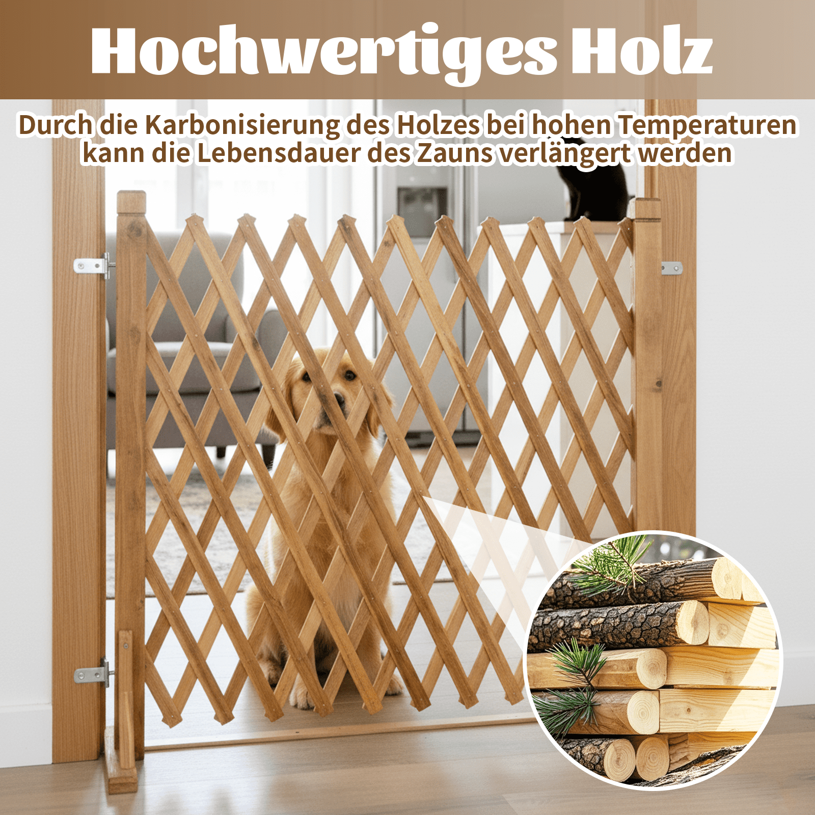 IAJXWI 28" x 63" Extendable Instant Wood Fence, Pet Gate Retractable Fences Barrier Section Partition for Home Garden Indoor Outdoor Yard, 2 pack