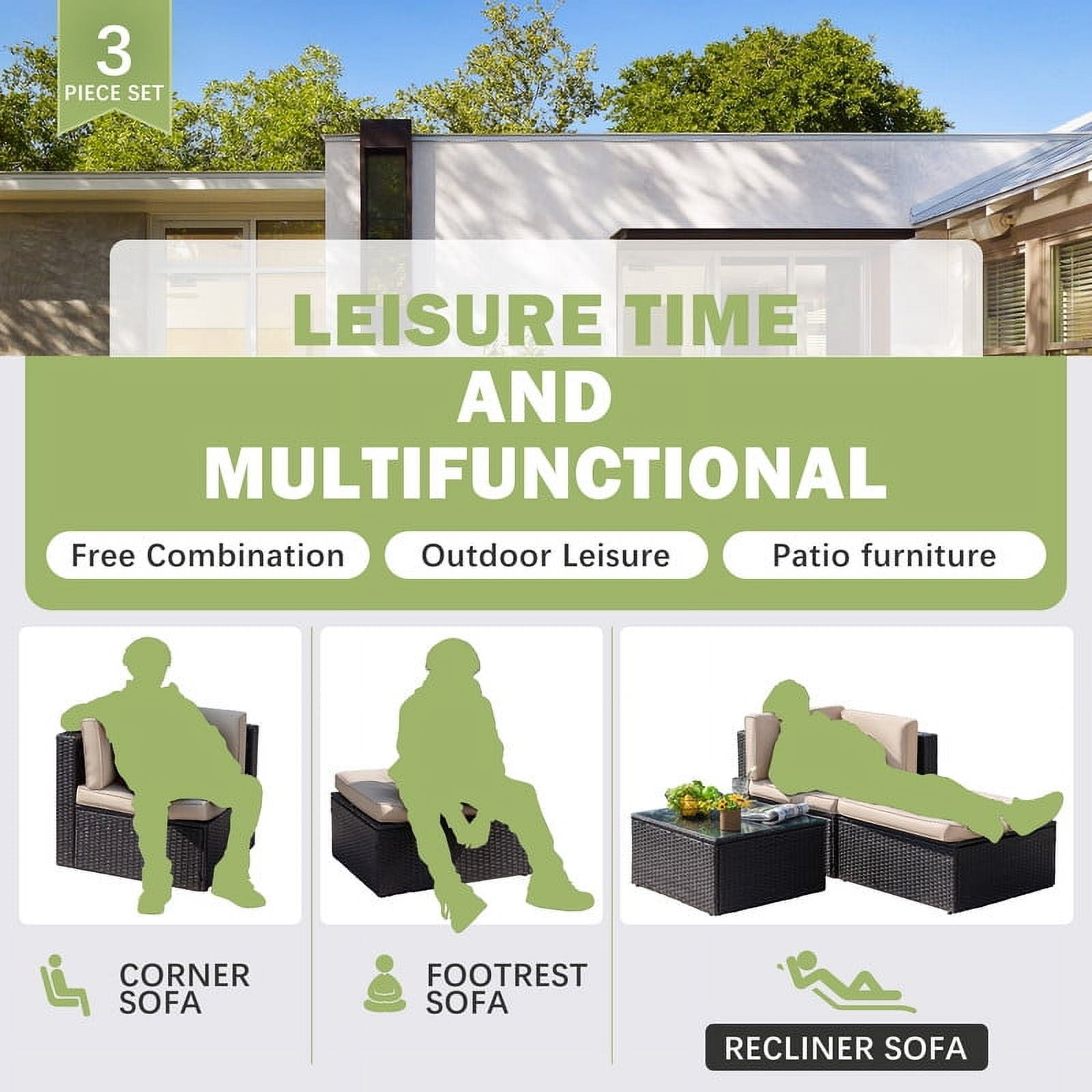 Devoko Outdoor Sectional Sofa PE Rattan Patio Furniture Sets with Cushions and Table,Beige