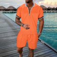 thumbnail image 2 of Baqcunre Track Suits For Men Set Men'S Sportswear Print Color Short Sleeve Zip Shirt Shorts Set Summer Casual Streetwear Suits Mens Outfits Tops For Men Orange XL, 2 of 8