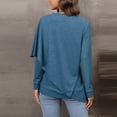 thumbnail image 4 of Lilgiuy Women Fashion Casual Solid Color Loose Lap Shoulder Irregular T-Shirt Long Sleeve V-Neck Tops for Beach Hawaiian Travel, 4 of 5