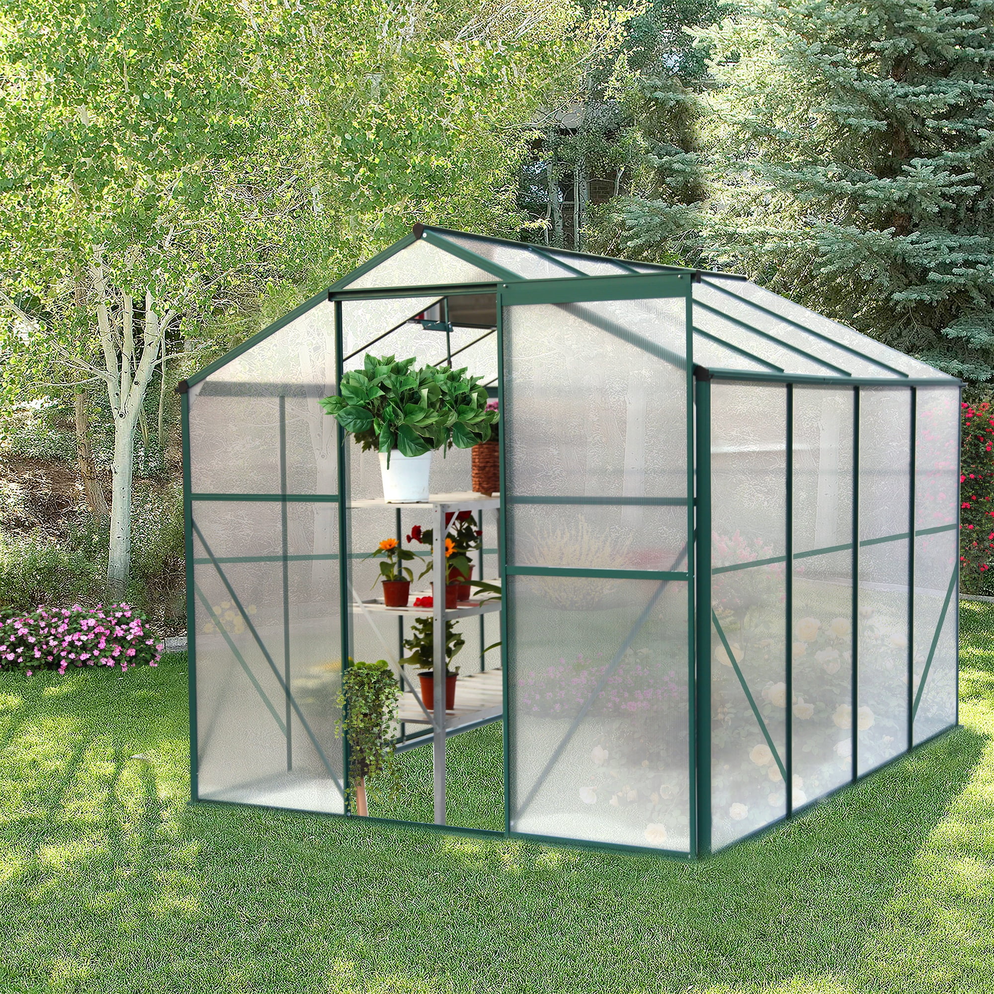 Seizeen Greenhouse for Outdoor, Large Walk in Greenhouse Kit, Heavy Duty Metal Green house w/ Window, Sliding Door for Backyard Garden Plants Accessories, 98 x 75 x 77’’