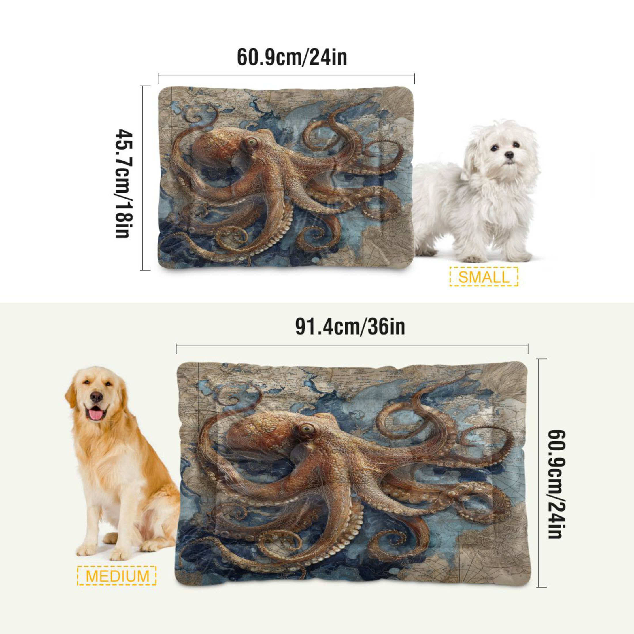 Qxltty Deep Sea Octopus Ped Pad Wear-resistant and Hard to Bite Through Sleeping Pad for Small Medium Large Dogs Winter Pet Bed 36×24in