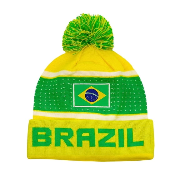 Icon Sports Brazil Adult Unisex Pom Pom Winter Soccer Beanie 1