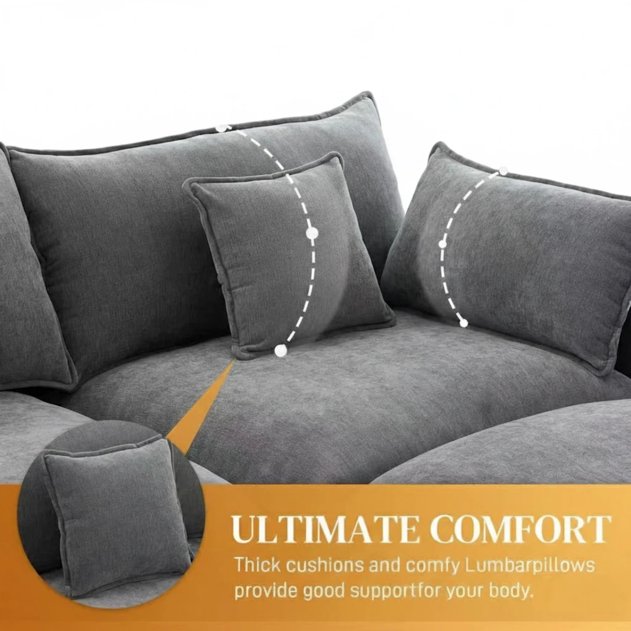 Aisword 145" U Shaped Cloud Couch Sectional with USB Charging, Hidden Storage, Cup Holders & Double Chaise, Grey