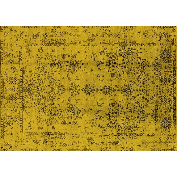 Ahgly Company Machine Washable Indoor Rectangle Oriental Yellow Industrial Area Rugs, 7' x 9'