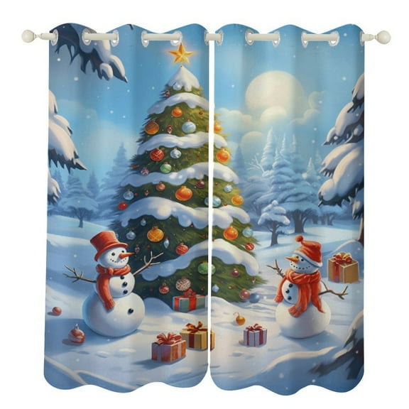 Merry Christmas Snowman Christmas Tree 2 Panels Curtains for Bedroom Living Room Drapes Kitchen Window Curtain Home Decor