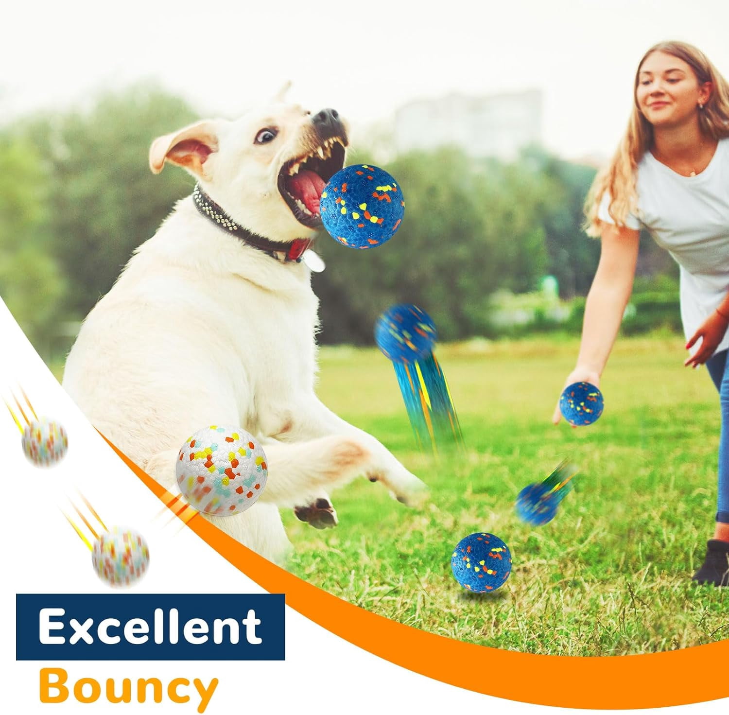 General 2 Pack Dog Balls Toys for Aggressive Chewers Indestructible Tennis Balls for Medium Large Dogs Water Toy Chew Ball Tough Durable Big Dog Toys Bouncing Ball for Dogs to Fetch, Blue+White