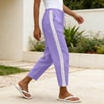 thumbnail image 7 of GUACER No Boundarie Women's Cropped Pants Casual Drawstring Straight Leg Pants with Boho Crochet Lace Side Stripe Summer Trousers, 7 of 7