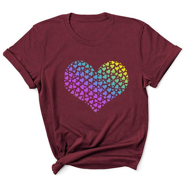 Heliisoer Hauts pour Femmes, Liquidation d'Été Blouse Femme Nouveau T-shirt à Manches Courtes Col Rond Imprimé Amour
