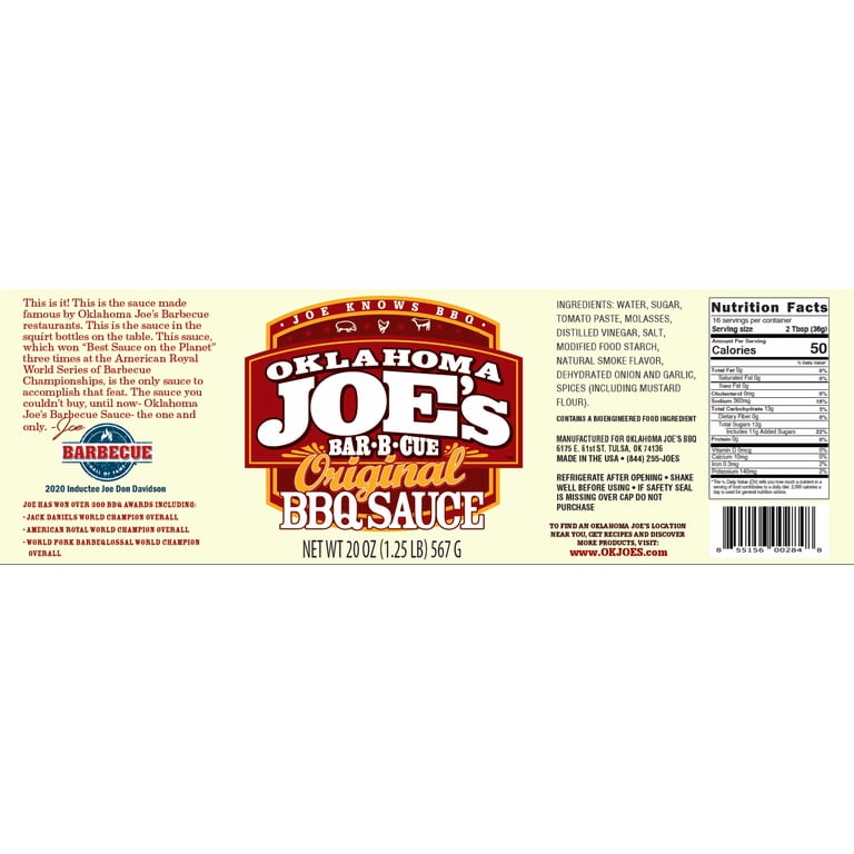 Oklahoma Joe's Original Bbq Sauce, 20 oz