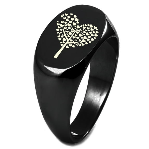 Sterling Silver Tree of Hearts Engraved Oval Flat Top Polished Ring