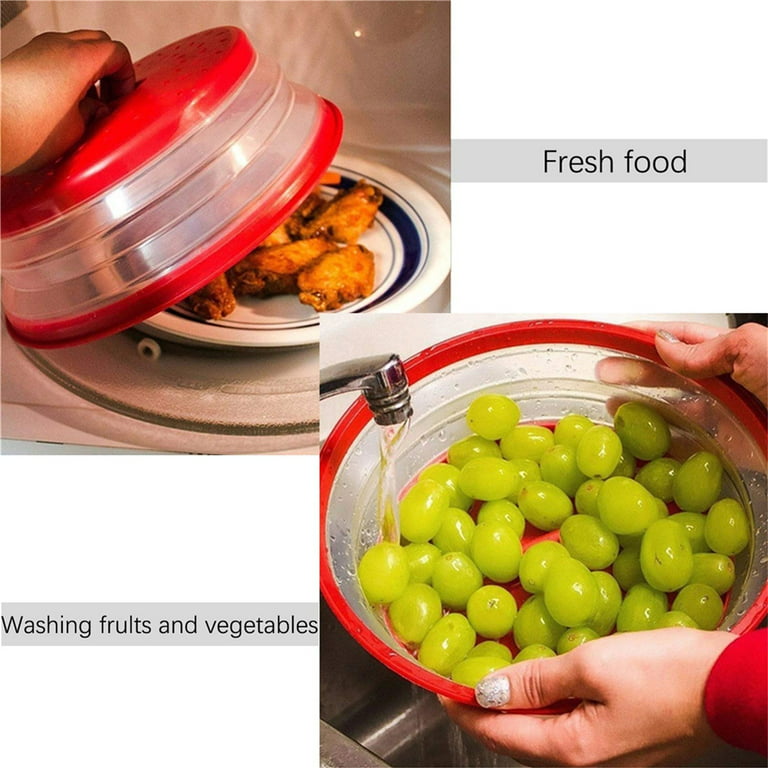 Microwave Splatter Cover for Food, All Silicone Non-Plastic Collapsible Lid  Plate Bowl Guard with Steam Vents and Easy Grip, Food Grade 