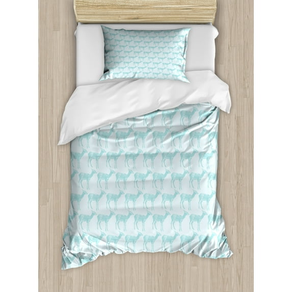 Antelope Duvet Cover Set Twin Size, Contemporary Monochrome Little Wild Baby Animal, Decorative 2 Piece Bedding Set with 1 Pillow Sham, Pale Blue and Pale Seafoam, by Ambesonne