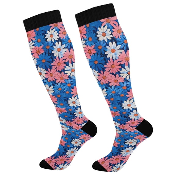 FORMRS Womens Knee High Socks Casual Long Thick Travel Daily Wear, 1 Pair, Pink Flowers Pattern