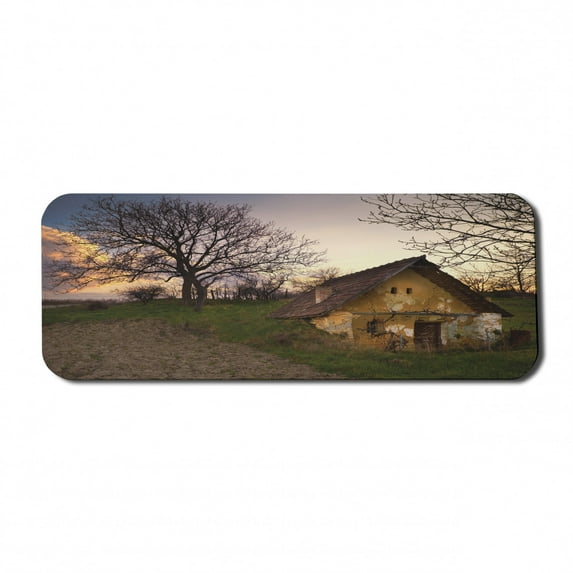 Rustic Computer Mouse Pad, Battered Stone House in a Field Messy Shed Building Provincial Pastoral Concept, Rectangle Non-Slip Rubber Mousepad Large, 31" x 12" Gaming Size, Multicolor, by Ambesonne