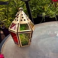 thumbnail image 5 of In the Breeze 9207 — Red, Yellow & Green Mini Hex Tealight Lantern — Moroccan-Style Boho Chic Tealight Glass and Metal Tabletop Lantern, 5 of 6