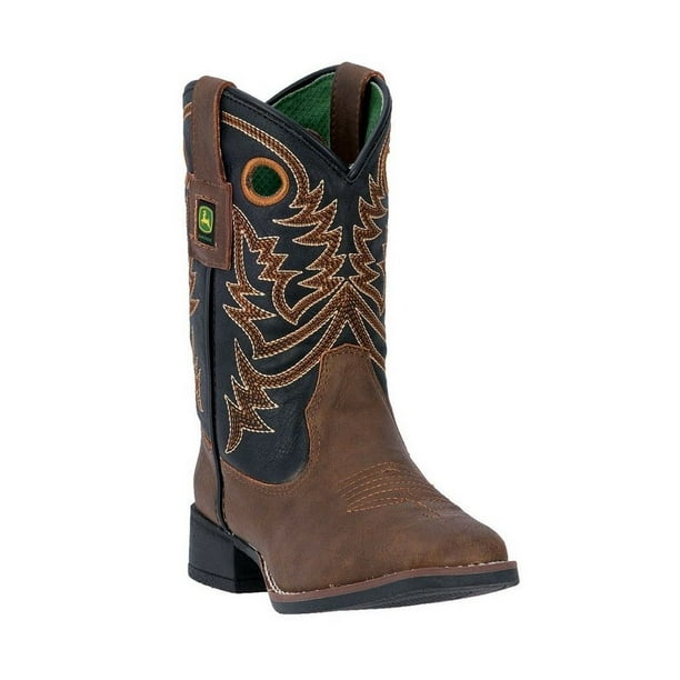 John Deere John Deere Western Boot Boys Kids Broad Toe Steel Shank Brown JD2025