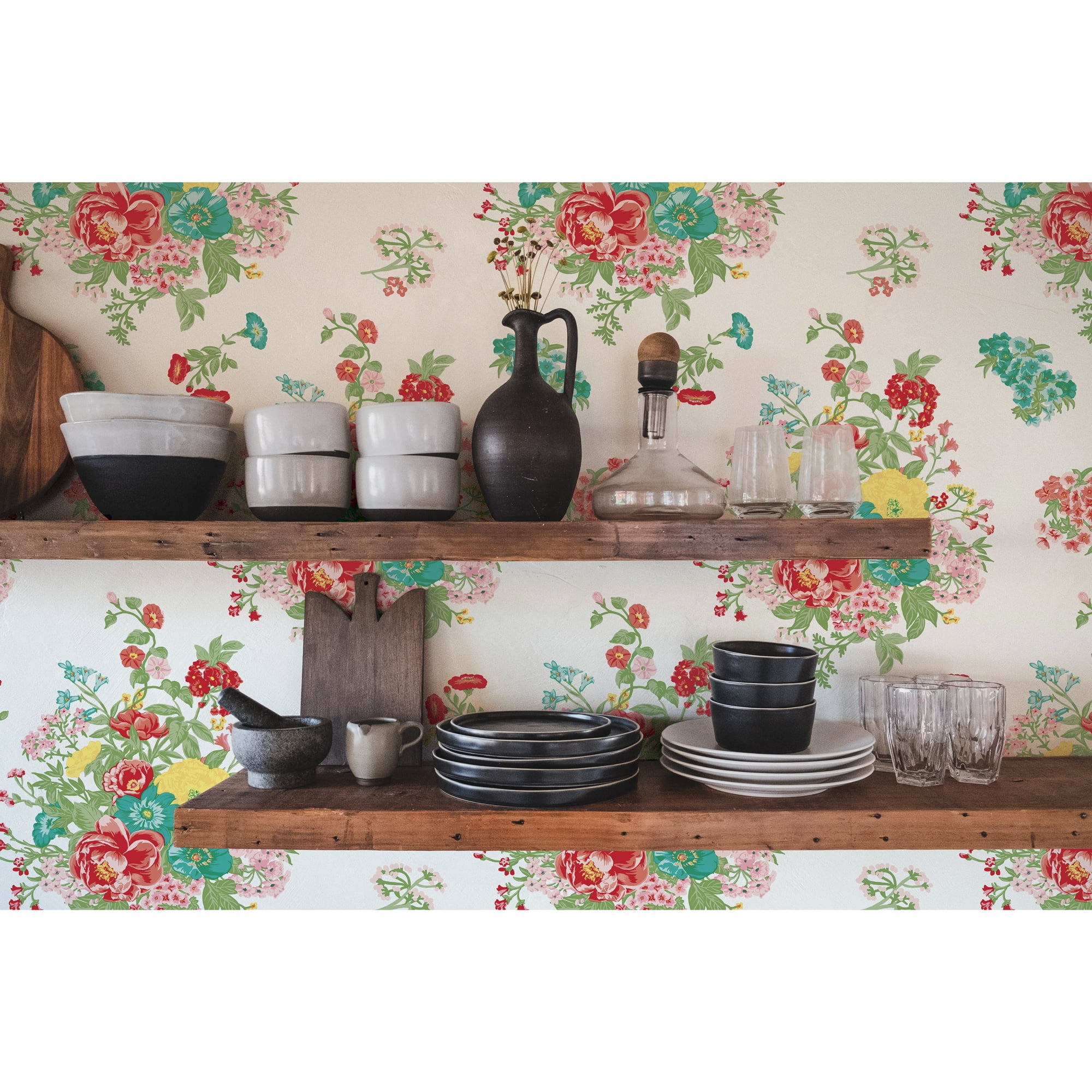 The Pioneer Woman White Fancy Flourish Floral Peel and Stick Wallpaper, 20.5" x 18'