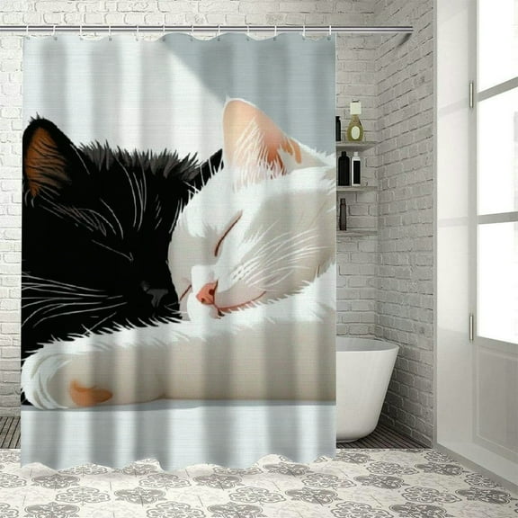 Patifu Cute Cat Shower Curtain for Bathroom 100% Polyester Washable Shower Curtain with Hooks 36"x72