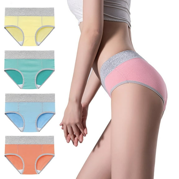 HUPOM Cotton Underwear For Women Womens Silk Underwear High waist Elastic Waist Solid Briefs Multicolor 4XL