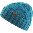 thumbnail image 2 of Turquoise Confetti Cuffed Cable Knit Beanie Winter Ski Skull Cap, 2 of 4