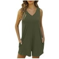 thumbnail image 3 of QATAINLAV Womens Summer Casual Sleeveless Rompers Loose Fit V Neck Short Overalls Wide Leg Tank Top Jumpsuit 2025 Fashion Outfits with Pockets Army Green M, 3 of 8