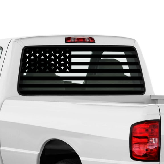 American USA US Flag Rear Window Vinyl Decal Back Window Sticker Compatible with most Pickup Trucks SUV Sedan Jeep Rear Graphic Car Decal (58" x 18", Black)