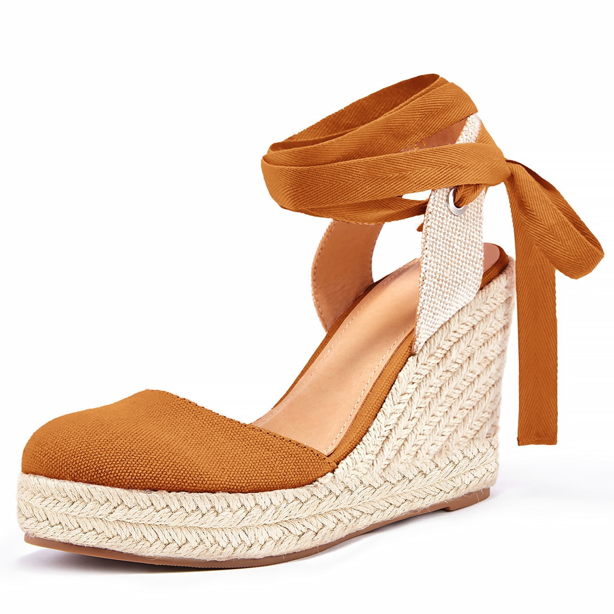Dellytop Womens Platform Closed Toe Ankle Strap Lace Up Summer Shoes  Espadrilles Wedge Sandals