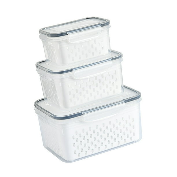 Fruit Vegetable Storage Container,3pcs Drain Storage Basket Food