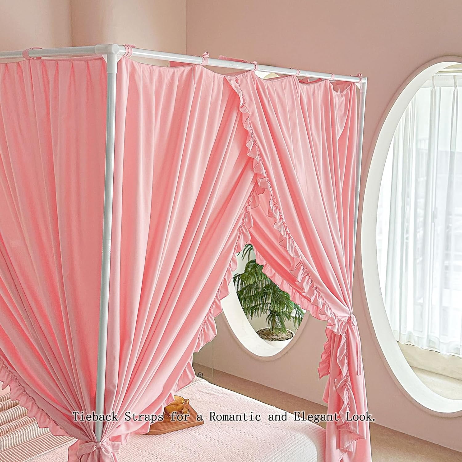 Princess Canopy Bed Curtains with Top Ties - Windproof & Lightproof for Girls' Adult Bedroom Decor | Bed Canopy Drapes (Twin,Pink)