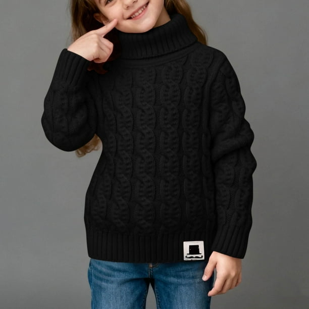 Cowsor Toddler Baby Boys Girls Knit Sweaters Cable Turtleneck High Collar Fall Winter Soft Warm Sweater Pullover Tops