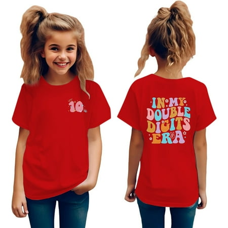 

Girls Shirts in My Double Digits Birthday 10 Year Old 10Th Birthday T Shirts Ten Birthday Party Tee Summer Clothes Top 12-24 Months