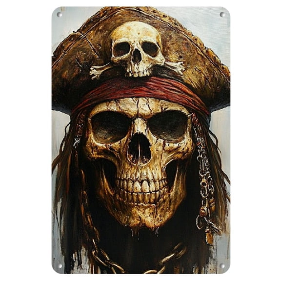 Rustic Pirate Skull Iron Wall Art - 8"x12" Metal Sign, Weathered Look for Home, Living Room, Farmhouse | Versatile Hanging Decor for Bar & Restaurant, Vintage Home Decor, 2D, Perfect for Room Decor