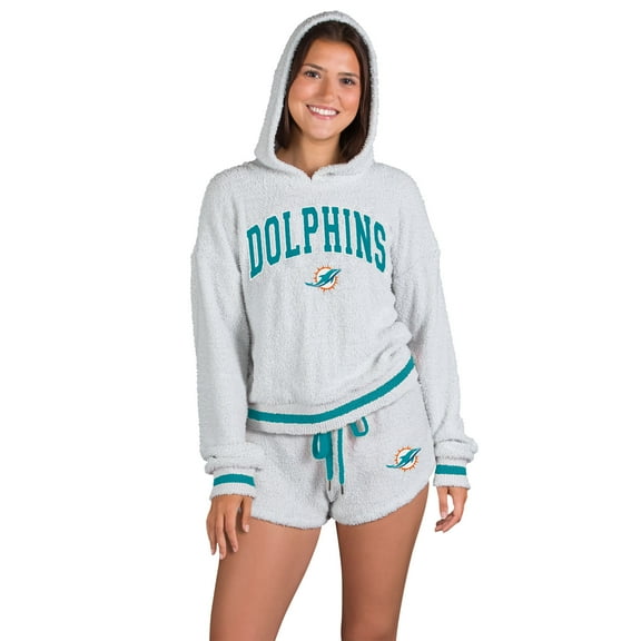 Women's Concepts Sport Gray Miami Dolphins Whitley Long Sleeve Hoodie Top & Shorts Set