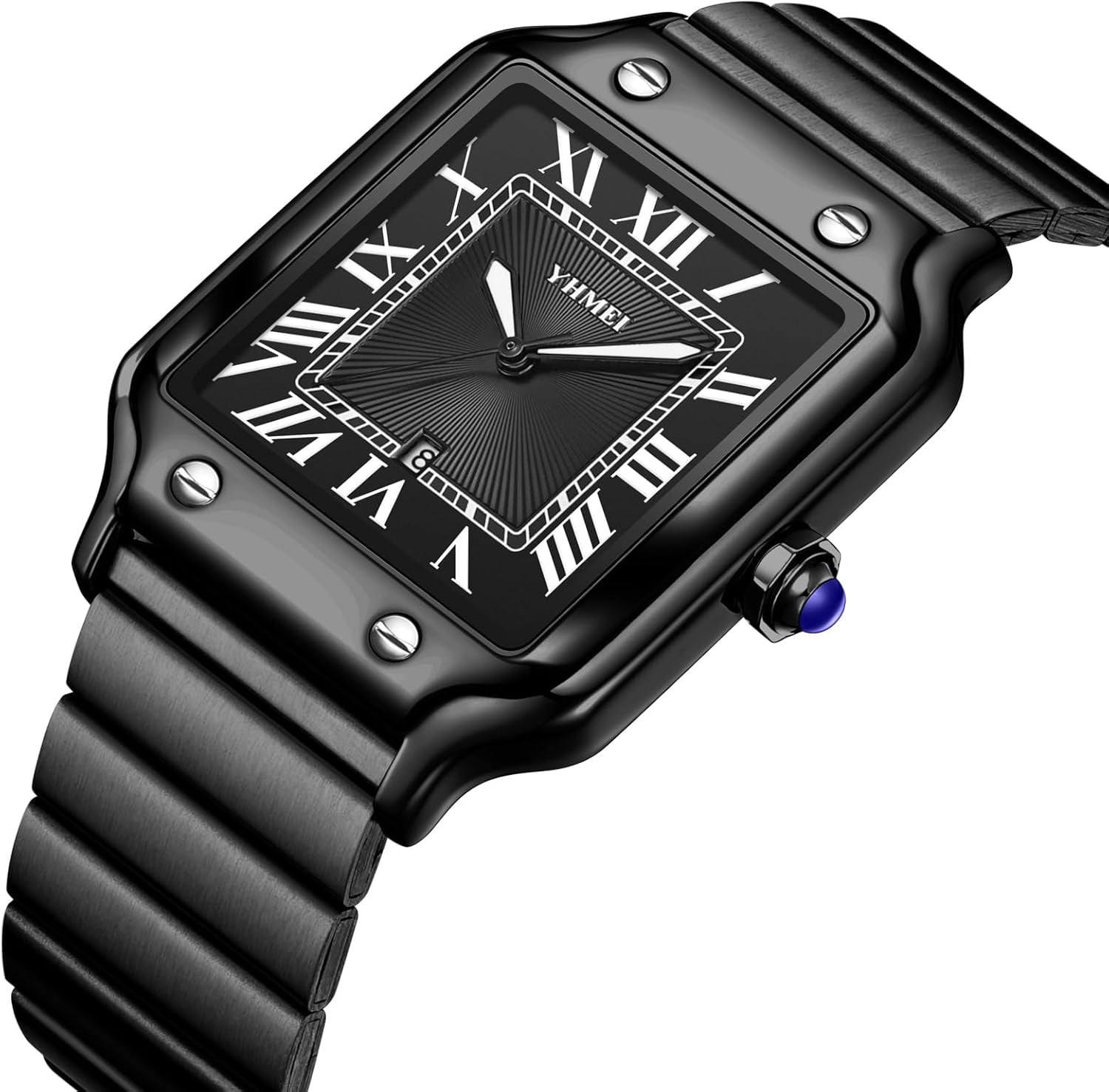 Unisex Classic Square Roman Numerals Silver Analog Waterproof Watches for Women Men Stainless Steel Strap Date Display Casual Wristwatch
