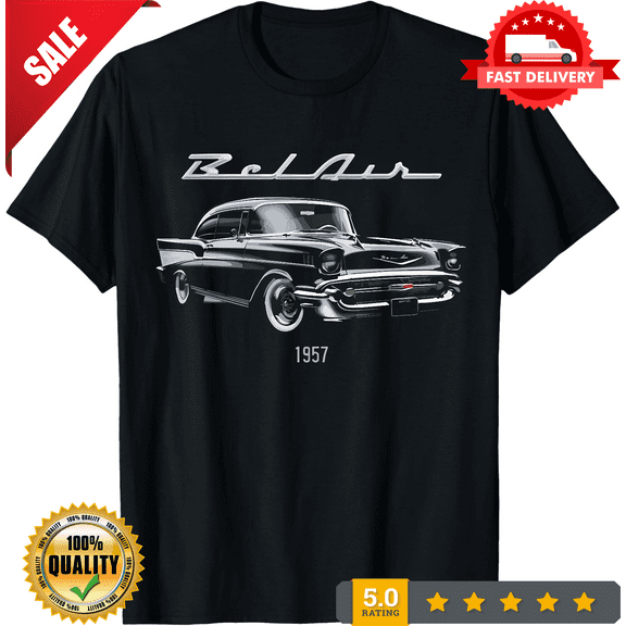 1957 Chevy Bel Air T-Shirt – Black Hot Rod Graphic Tee for Car Enthusiasts, LIMITED EDITION-TH70607